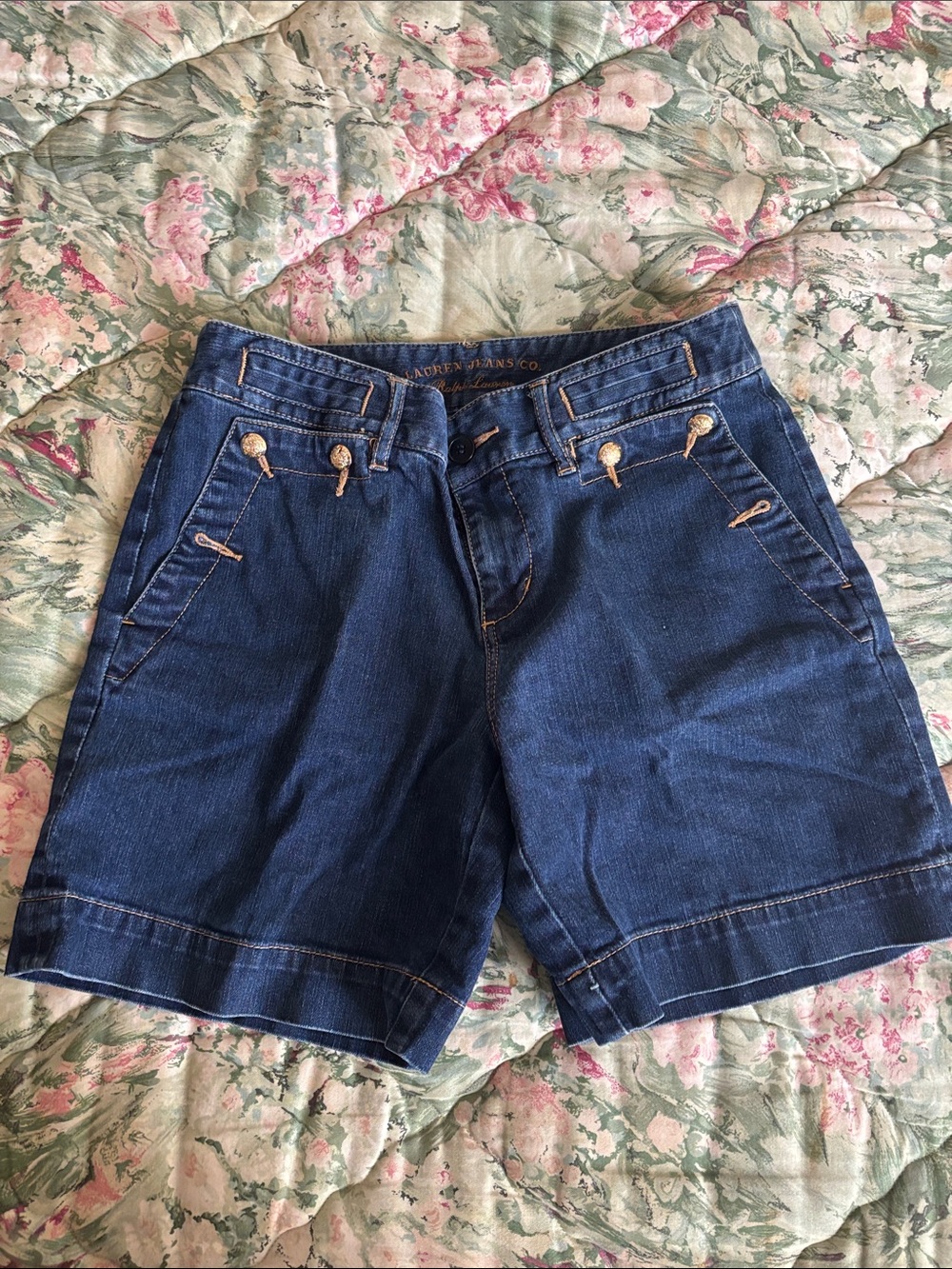 Lauren Ralph Lauren Dark Blue Denim Shorts with Button Accents
